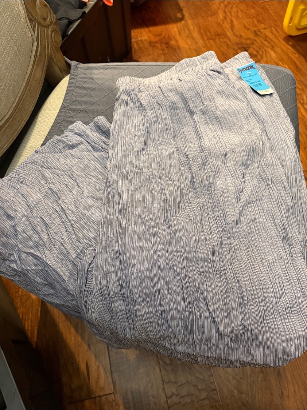 Blue and White Wide-Leg Women’s Pants - Lightweight Crinkle Fabric
